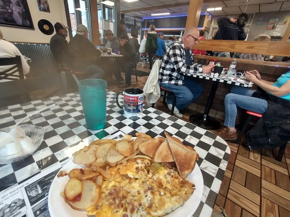 Bacon and Cheddar Cheese Omelette with Home Fries and Toast